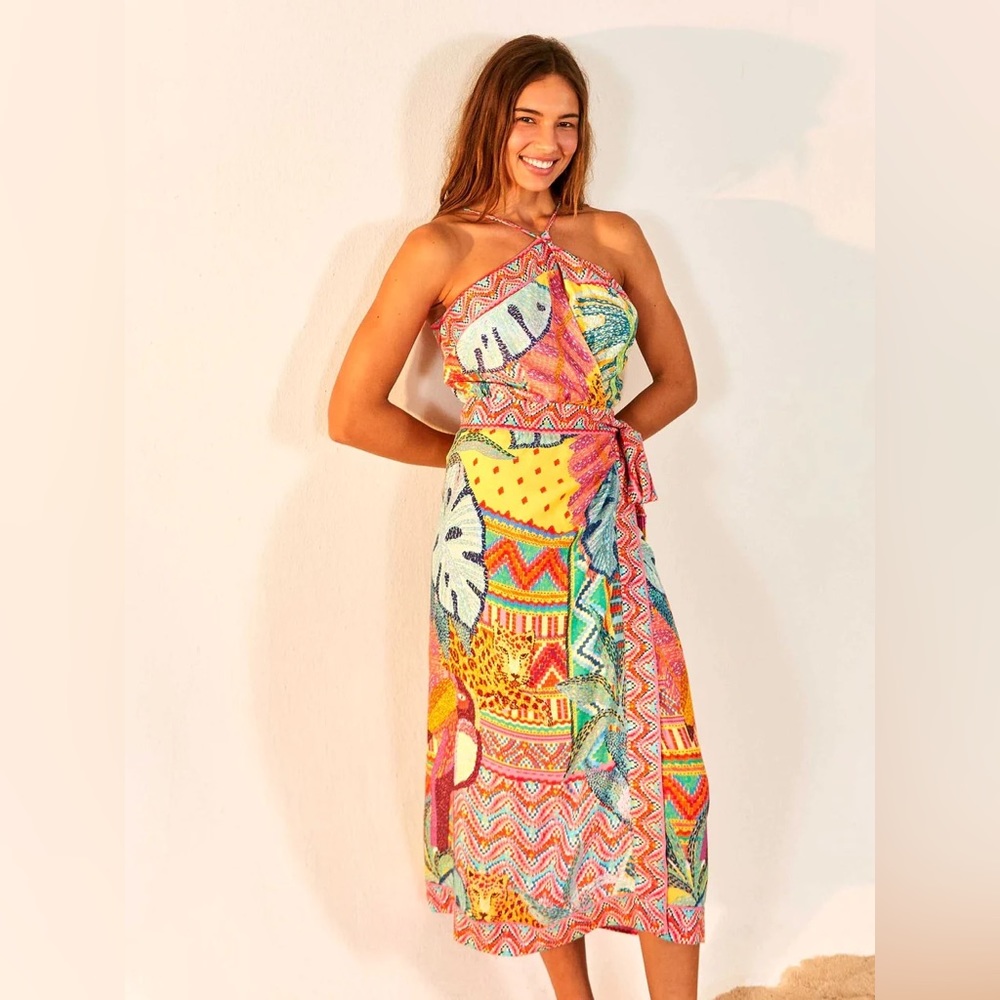 *FARM RIO* Summer Tapestry Halter Midi Dress